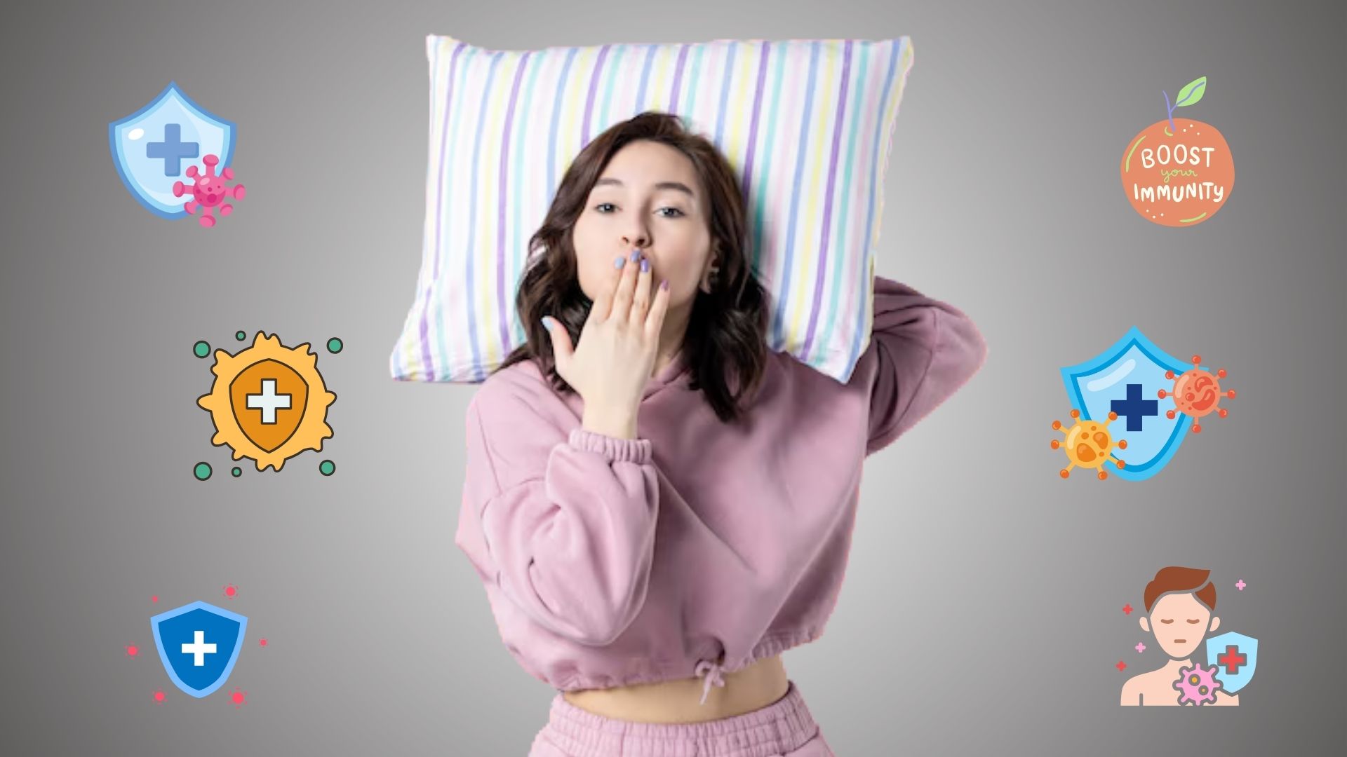 Woman with pillow, illustrating the link between sleep and immunity.