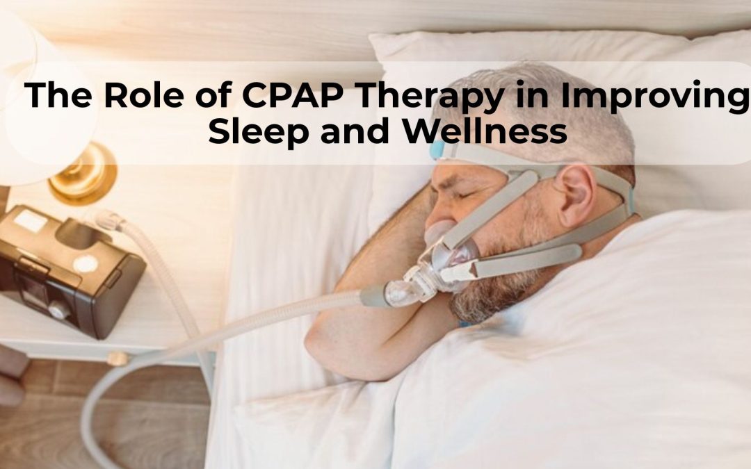 Man using CPAP therapy device to improve sleep quality.