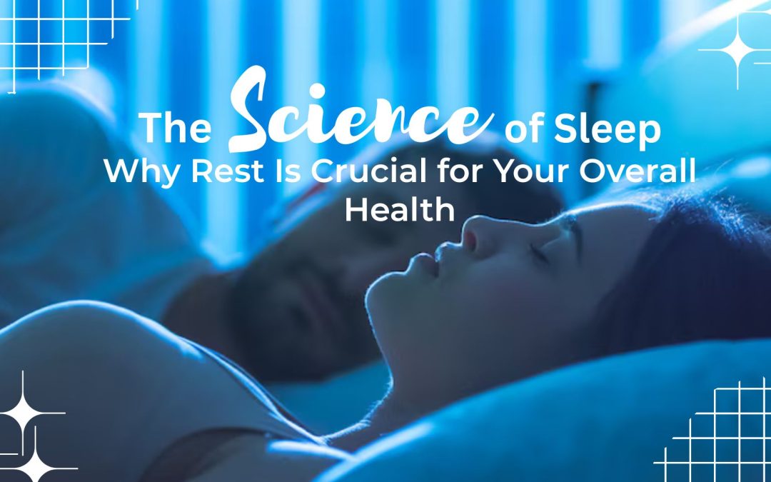 Couple sleeping peacefully in bed with blue lighting around.