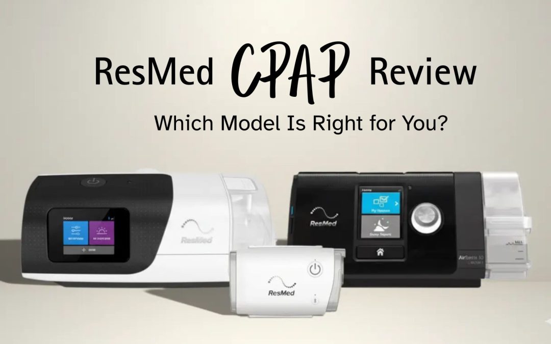 Different ResMed CPAP models for sleep apnea treatment.