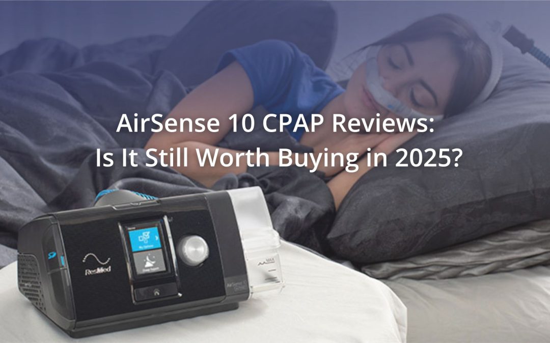 ResMed AirSense 10 CPAP machine beside sleeping user at home