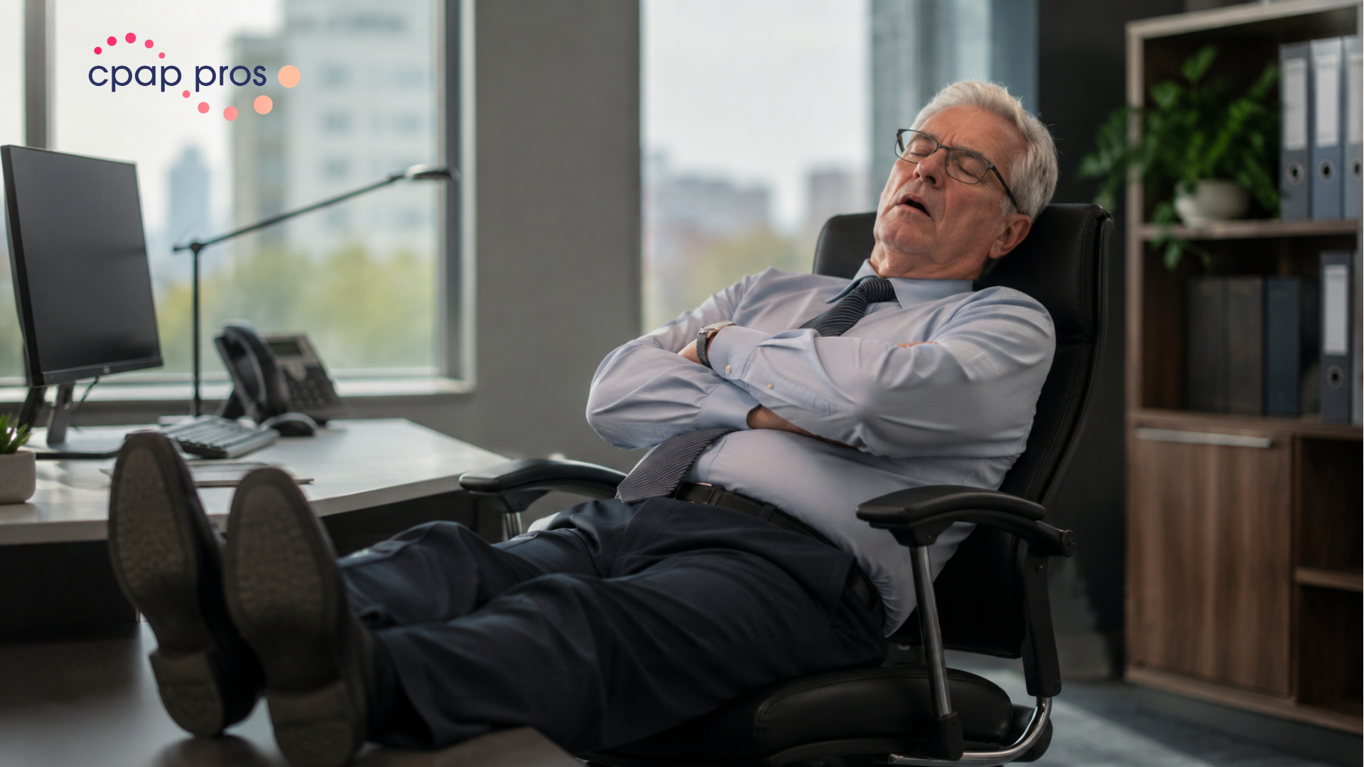 Office worker showing Symptoms of Untreated Sleep Apnea daily