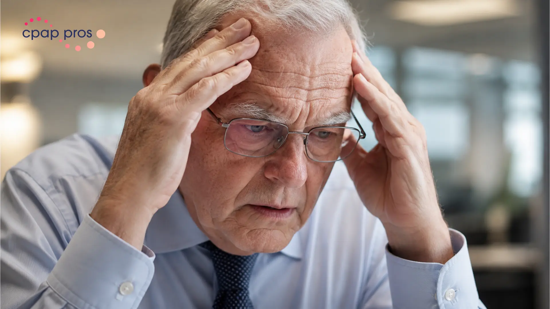 Man stressed from Symptoms of Untreated Sleep Apnea at work