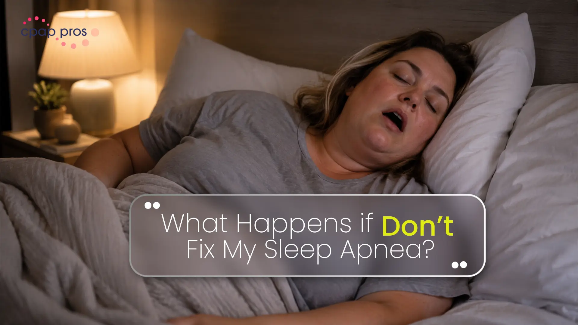 Woman struggling with untreated sleep apnea while sleeping at night