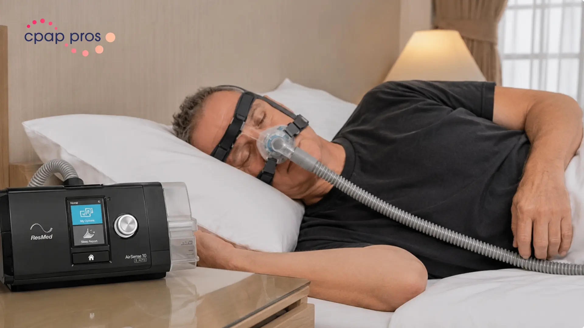 Man using CPAP therapy to reduce severe sleep apnea health risks